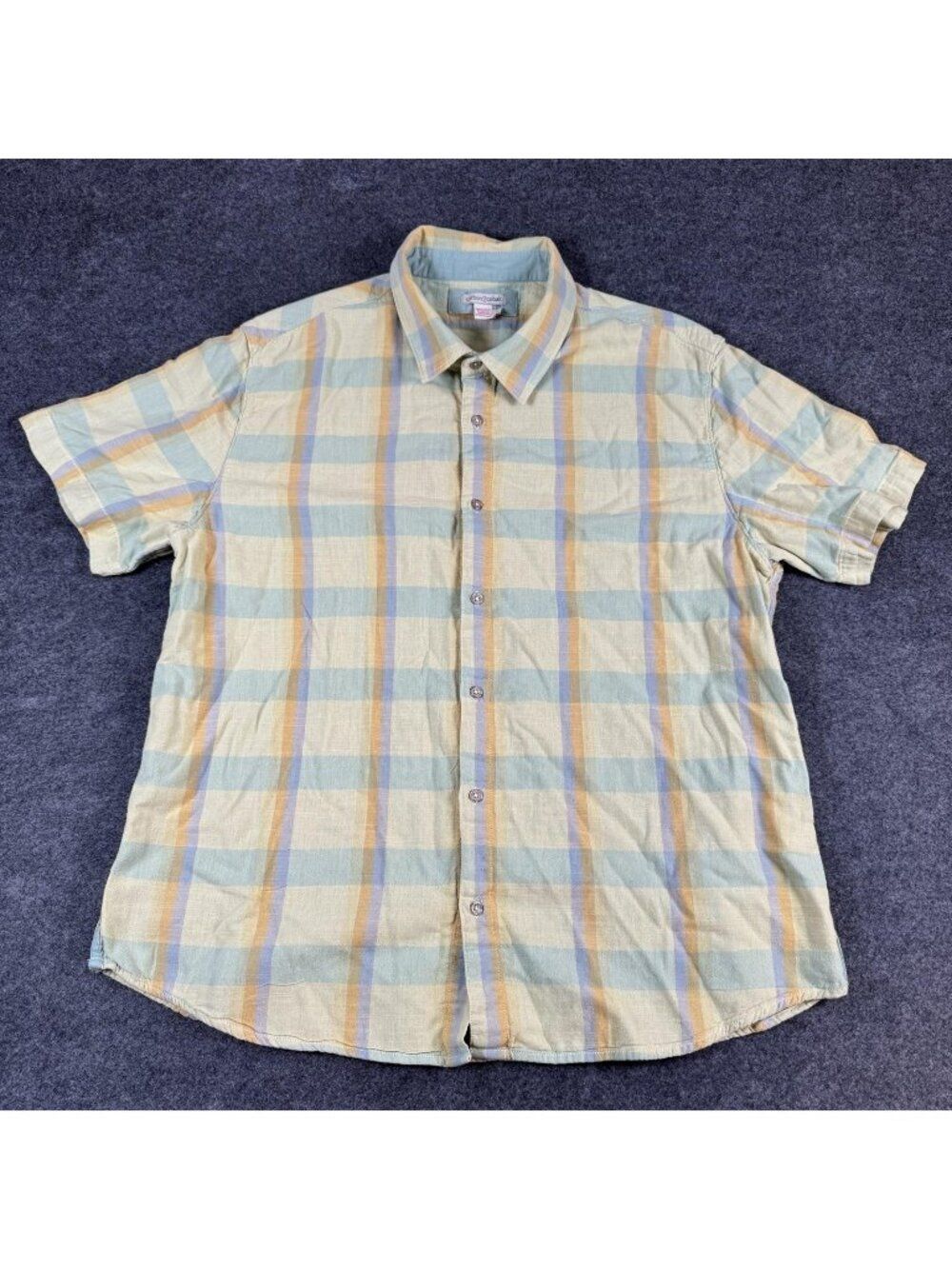 Carbon2cobalt Shirt Mens Size XL Beige Plaid Cotton Short Sleeve Summer Casual